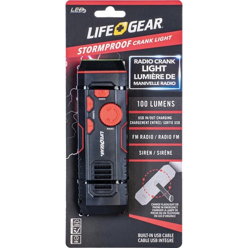 LG38-60675-RED Life Gear Storm Proof LED Crank Emergency Light and Radio